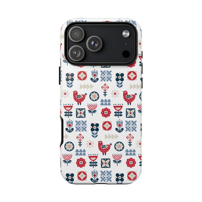 Scandinavian Bird & Floral Folk Art Phone Case - iPhone 17 / 17 Air / 17 Pro Max, Samsung Galaxy S26, Google Pixel | Matte & Glossy