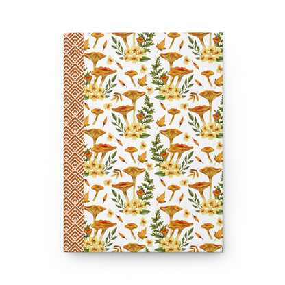 Autumn Themed Hardcover Matte Journal with Vibrant Mushrooms, Cute Yellow Flowers, and Botanical Elements
