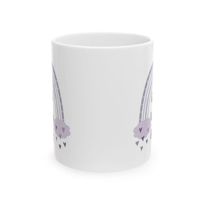 Purple Rainbow Hearts Good Vibes Only Ceramic Mug, Cute Coffee Cup, Gift for Her, Cute Tea Cup, BPA Free Ceramic Mug 11oz/15oz