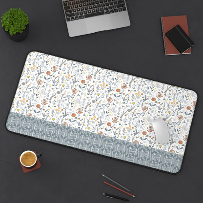 Floral Desk Mat with Geometric Pattern, Hemmed Edges, Stylish Work Surface, Home Office Decor, Gift for Students, Large Computer Mouse Pad