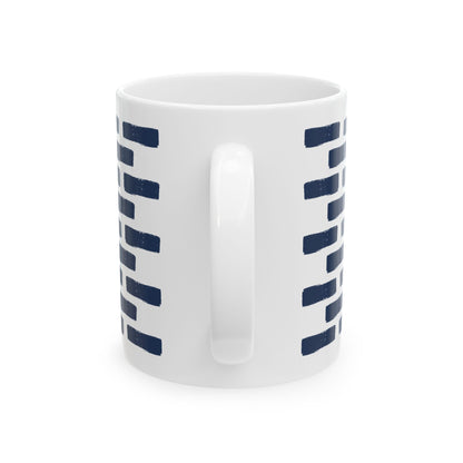 Distressed Brick Pattern Ceramic Coffee Mug, Indigo Navy Blue Tea Cup for Home, Office, Cute Coffee Cup, Tea Lover's Mug, Unisex gift
