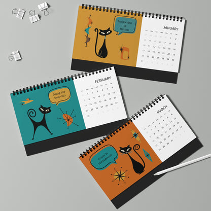 2027 Desk Calendar, Atomic Cat Design, Funny Office Humor Calendar, Retro Cat Art, Sarcastic Work Sayings, Coworker Gift