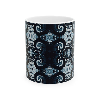 Tie Dye Ceramic Artistry Mug, Shibori Artistic Coffee Cup, Coffee Lover Gift, Deep Indigo Tea Cup Coffee Mug, Dishwasher Safe Microwave Safe