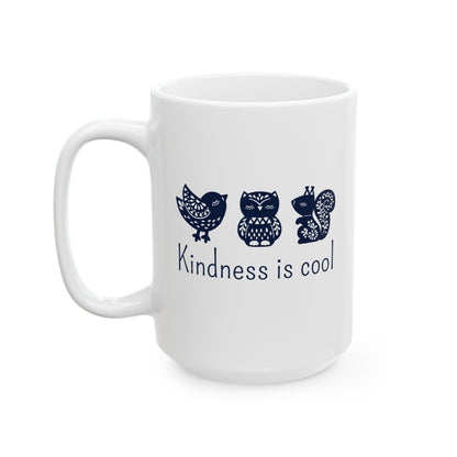 Kindness Mug - Cute Scandinavian Animal Design for Coffee Lovers, Kindness is Cool Ceramic Tea Cup 11oz/15oz, BPA Free
