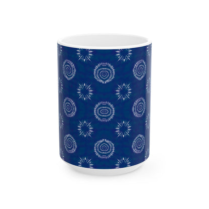Shibori Tie Dye Mug, 11oz or 15oz, Artistic Indigo Ceramic Coffee Mug, BPA Free, Dishwasher and Microwave Safe, Gifts for Her, Tea Cup