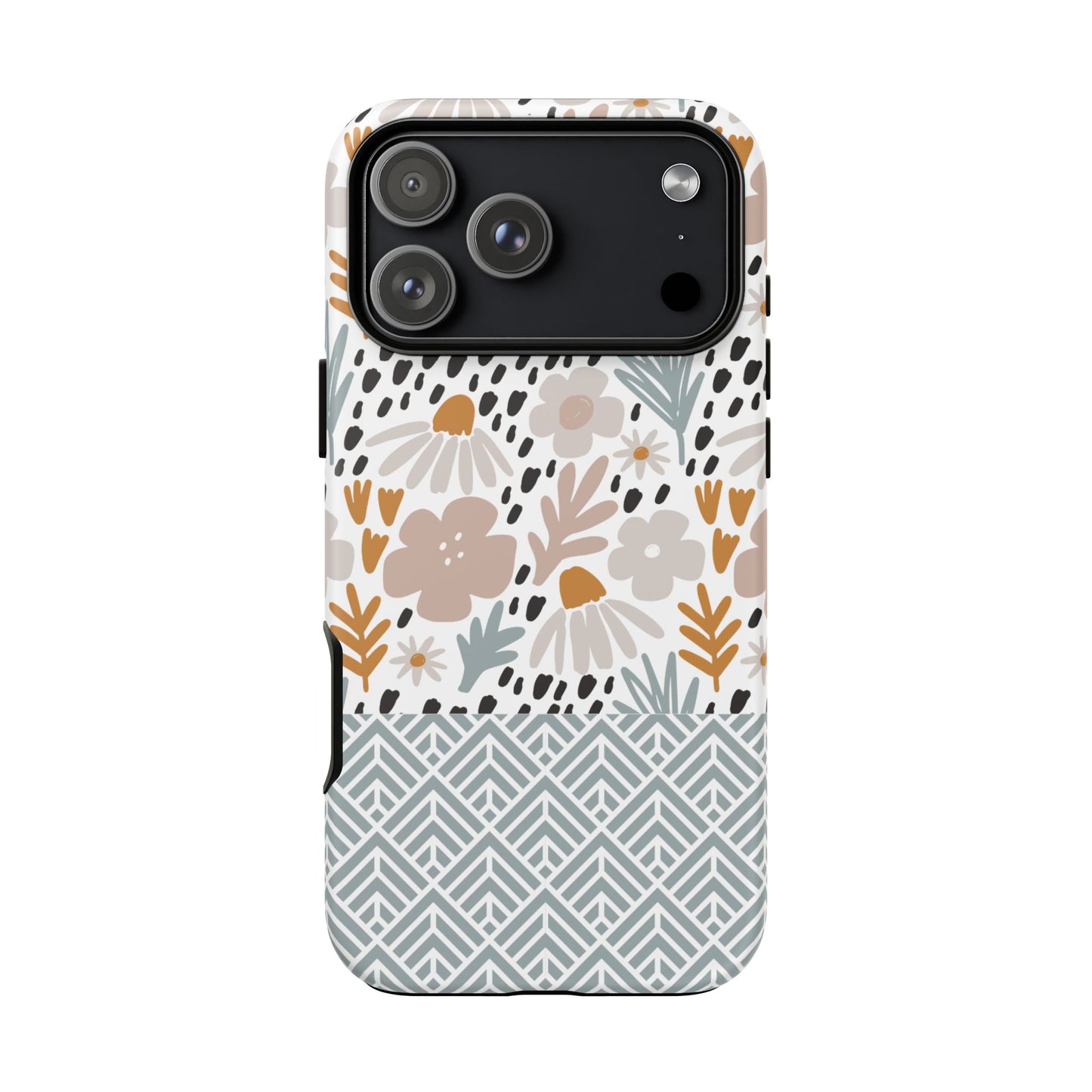 Two-Tone Floral Tough Phone Case - iPhone 17 / 17 Air / 17 Pro Max, Samsung Galaxy S26, Google Pixel | Matte & Glossy
