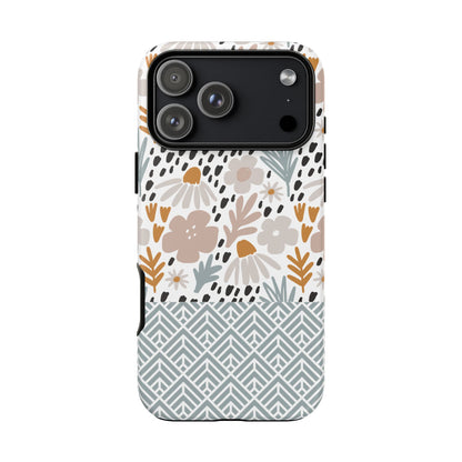 Two-Tone Floral Tough Phone Case - iPhone 17 / 17 Air / 17 Pro Max, Samsung Galaxy S26, Google Pixel | Matte & Glossy