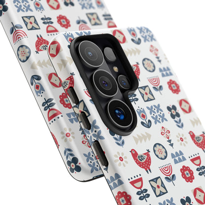 Scandinavian Bird & Floral Folk Art Phone Case - iPhone 17 / 17 Air / 17 Pro Max, Samsung Galaxy S26, Google Pixel | Matte & Glossy