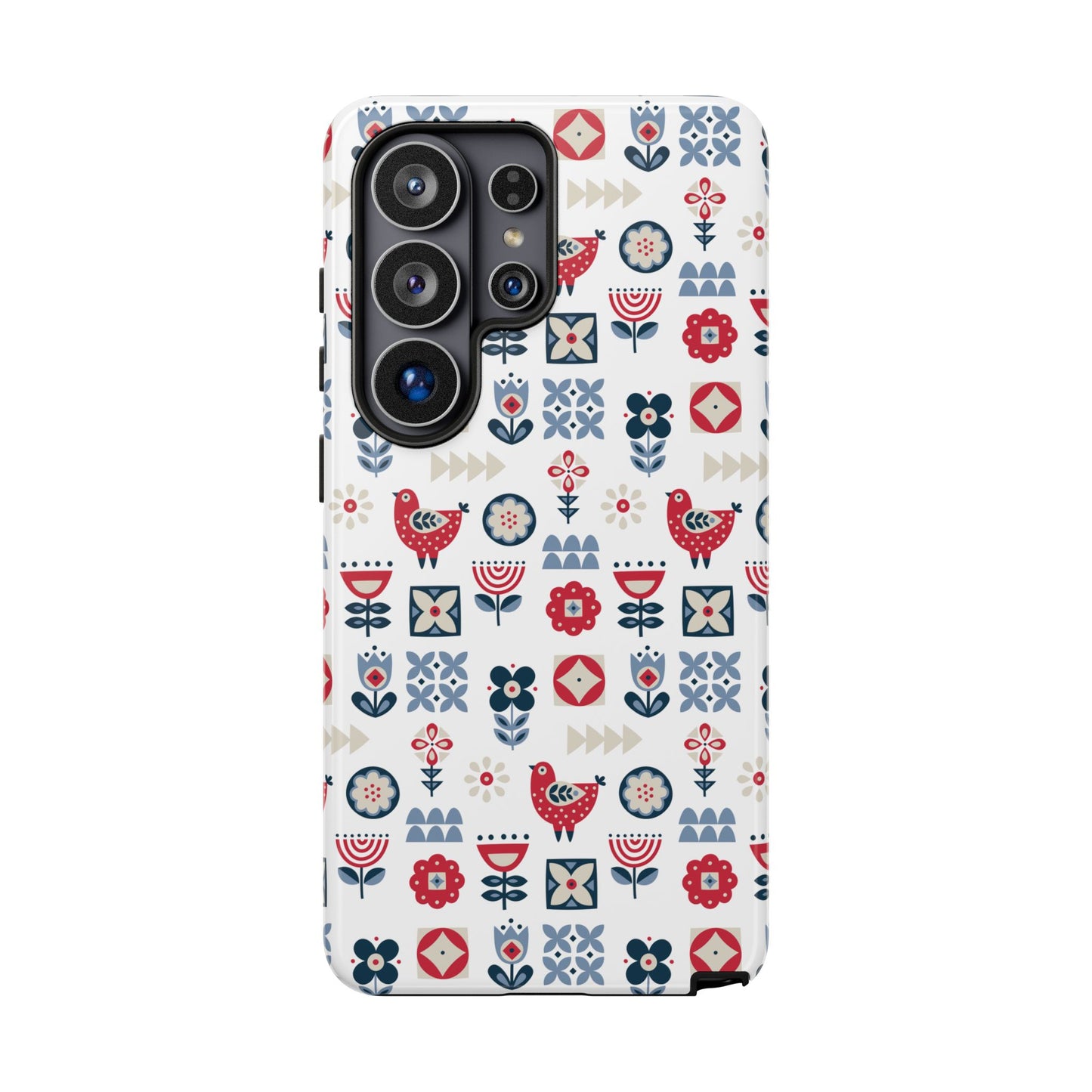 Scandinavian Bird & Floral Folk Art Phone Case - iPhone 17 / 17 Air / 17 Pro Max, Samsung Galaxy S26, Google Pixel | Matte & Glossy