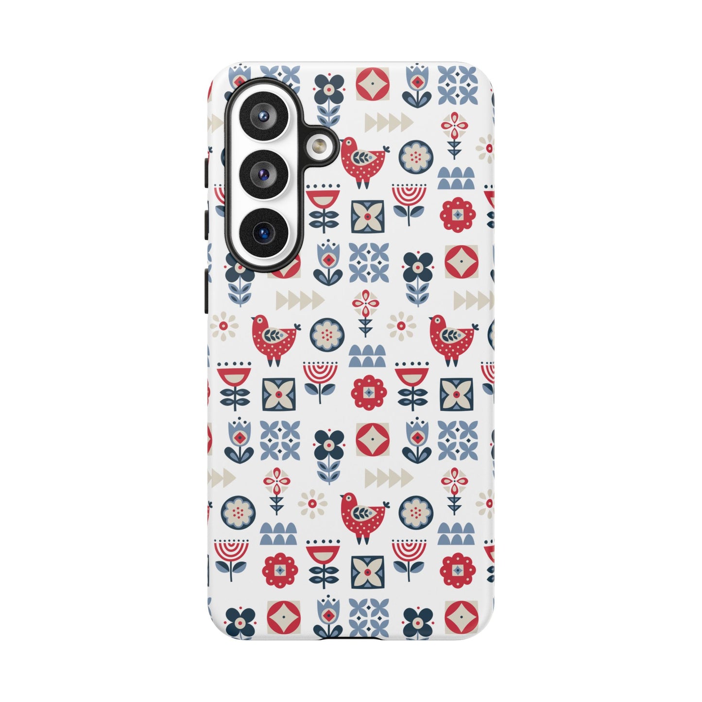 Scandinavian Bird & Floral Folk Art Phone Case - iPhone 17 / 17 Air / 17 Pro Max, Samsung Galaxy S26, Google Pixel | Matte & Glossy