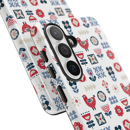 Scandinavian Bird & Floral Folk Art Phone Case - iPhone 17 / 17 Air / 17 Pro Max, Samsung Galaxy S26, Google Pixel | Matte & Glossy