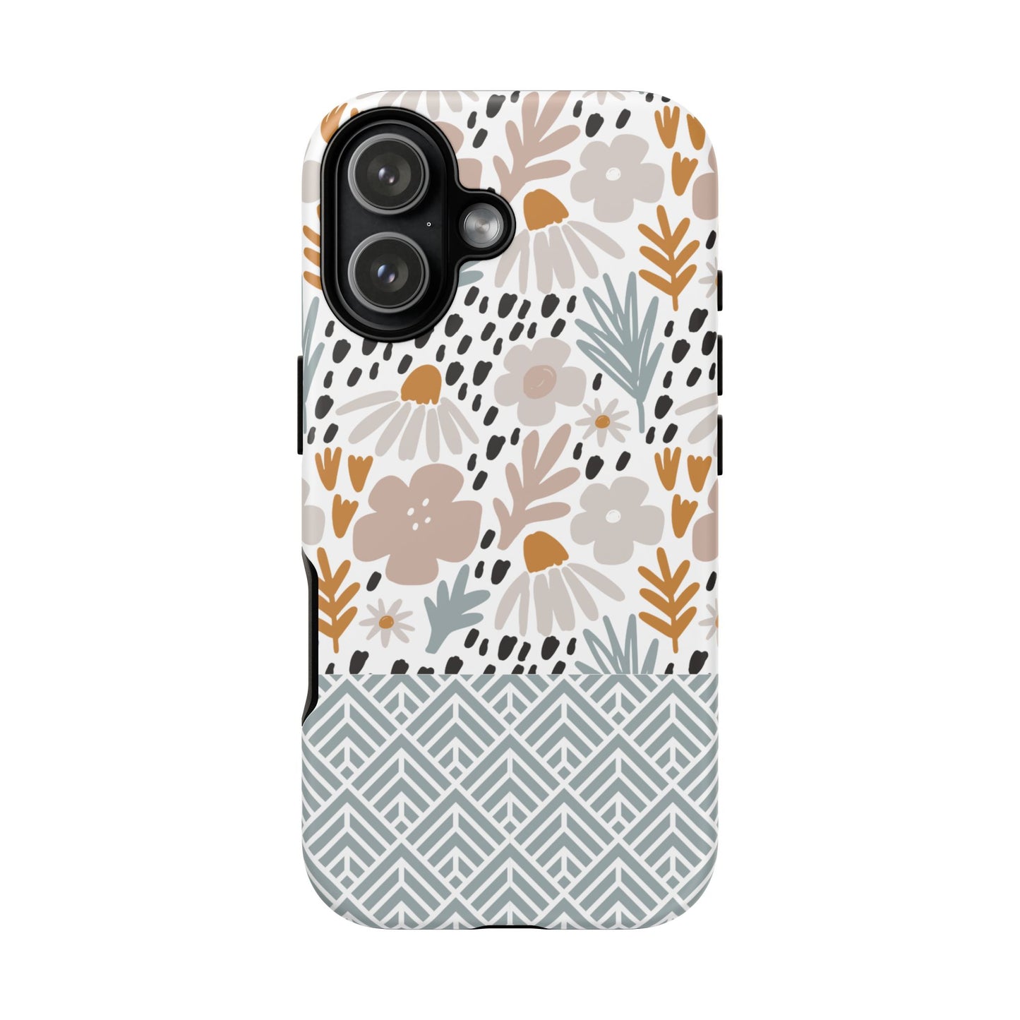 Two-Tone Floral Tough Phone Case - iPhone 17 / 17 Air / 17 Pro Max, Samsung Galaxy S26, Google Pixel | Matte & Glossy