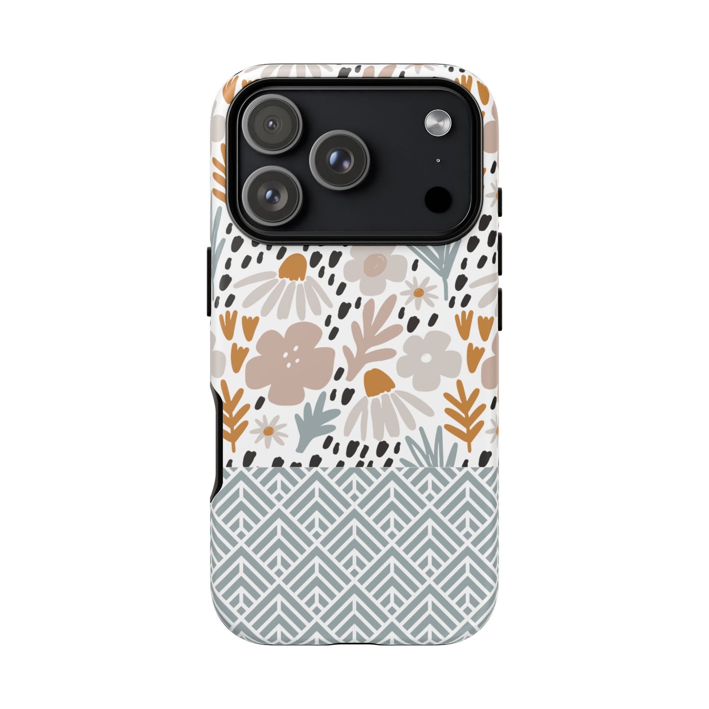 Two-Tone Floral Tough Phone Case - iPhone 17 / 17 Air / 17 Pro Max, Samsung Galaxy S26, Google Pixel | Matte & Glossy