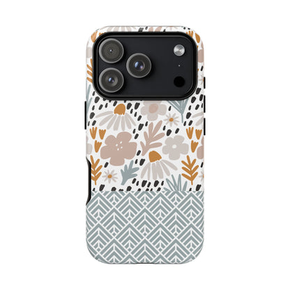 Two-Tone Floral Tough Phone Case - iPhone 17 / 17 Air / 17 Pro Max, Samsung Galaxy S26, Google Pixel | Matte & Glossy