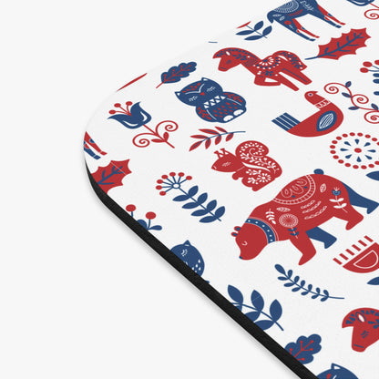 Mouse Pad, Nature Themed Mousepad, Woodland Animal Print Mousepad, Gift for Coworker, Gift for Boss, Scandinavian Folk Art, Scandi Design