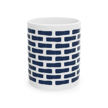 Distressed Brick Pattern Ceramic Coffee Mug, Indigo Navy Blue Tea Cup for Home, Office, Cute Coffee Cup, Tea Lover's Mug, Unisex gift