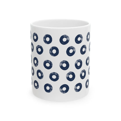 Navy Circles Ceramic Coffee Mug, Distressed Brush Circles Indigo Tea Cup for Home, Office, Cute Coffee Cup, Tea Lover's Mug, Unisex gift