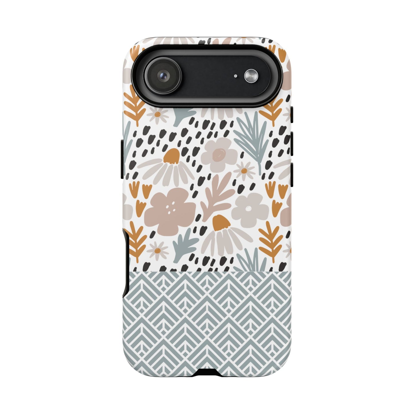 Two-Tone Floral Tough Phone Case - iPhone 17 / 17 Air / 17 Pro Max, Samsung Galaxy S26, Google Pixel | Matte & Glossy