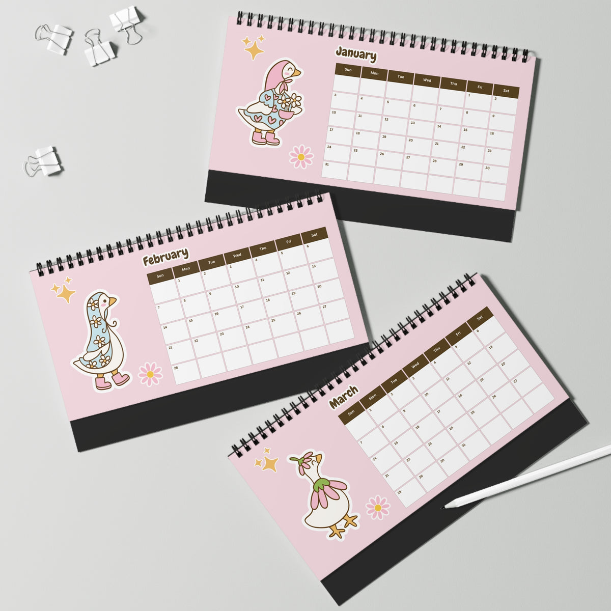 2027 Desk Calendar - Silly Goose Coquette Duck Calendar, Christmas and New Year Gift for Teachers, Students, Coworkers