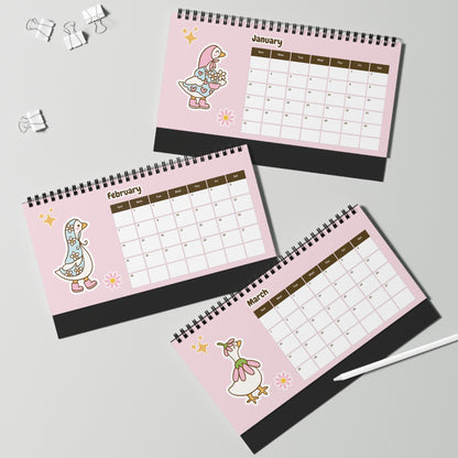 2027 Desk Calendar - Silly Goose Coquette Duck Calendar, Christmas and New Year Gift for Teachers, Students, Coworkers