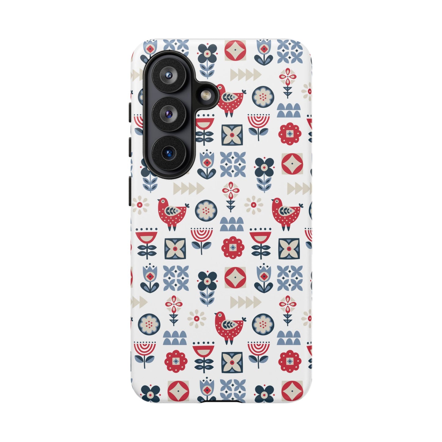 Scandinavian Bird & Floral Folk Art Phone Case - iPhone 17 / 17 Air / 17 Pro Max, Samsung Galaxy S26, Google Pixel | Matte & Glossy