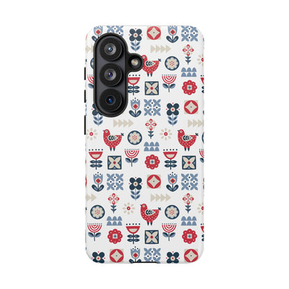 Scandinavian Bird & Floral Folk Art Phone Case - iPhone 17 / 17 Air / 17 Pro Max, Samsung Galaxy S26, Google Pixel | Matte & Glossy