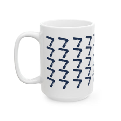 Navy Pattern Ceramic Coffee Mug, Distressed Brush Pattern Indigo Tea Cup for Home, Office, Cute Coffee Cup, Tea Lover's Mug, Unisex gift