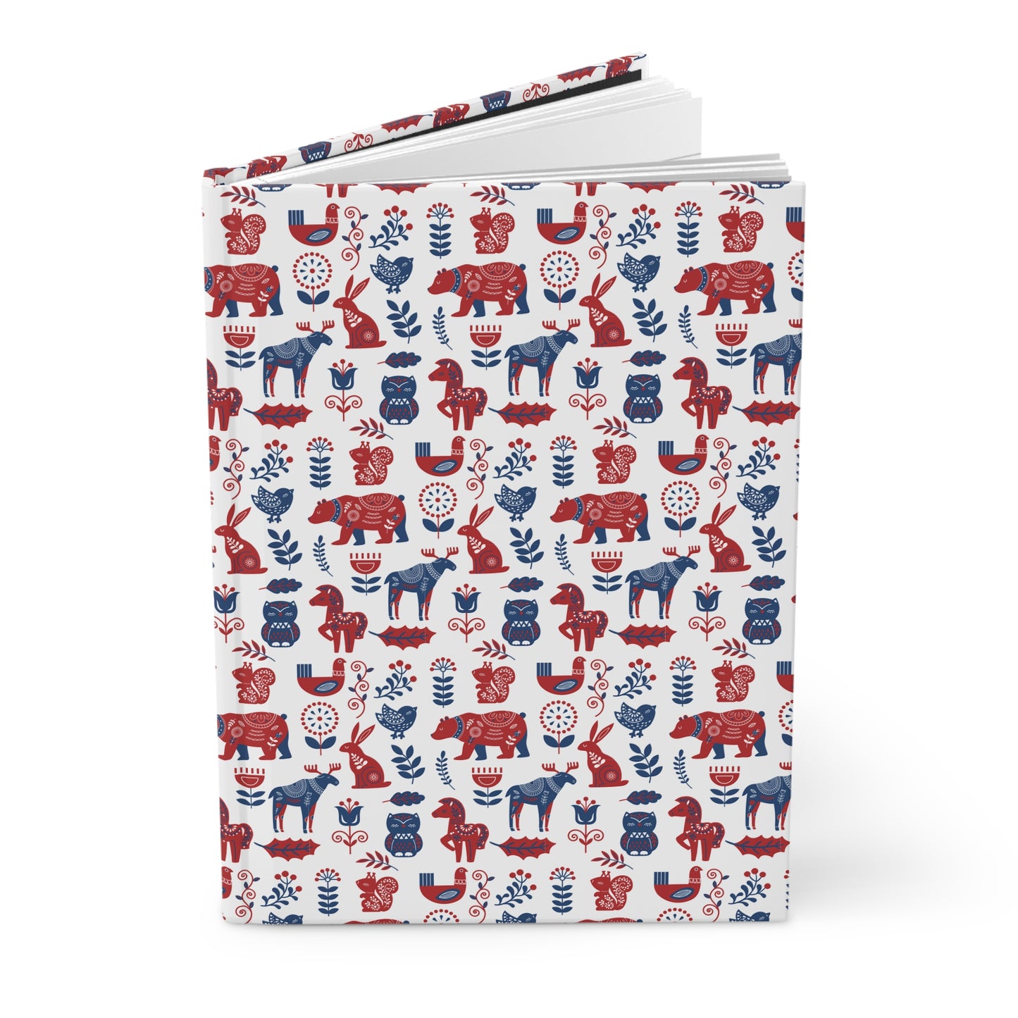 Hardcover Diary Journal, Scandinavian Folk Art Animal Pattern Notebook, Christmas Gift
