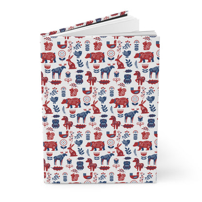 Hardcover Diary Journal, Scandinavian Folk Art Animal Pattern Notebook, Christmas Gift