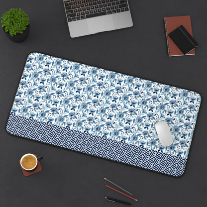 Floral Desk Mat with Geometric Pattern, Hemmed Edges, Stylish Work Surface, Home Office Decor, Gift for Students, Large Computer Mouse Pad