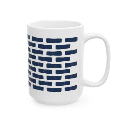 Distressed Brick Pattern Ceramic Coffee Mug, Indigo Navy Blue Tea Cup for Home, Office, Cute Coffee Cup, Tea Lover's Mug, Unisex gift