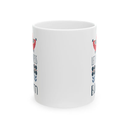 Kindness Mug - Let Kindness Bloom, Scandinavian Nordic Bird and Flower Design, Coffee Lover Gift, Tea Cup, BPA Free Ceramic Mug 11oz/15oz