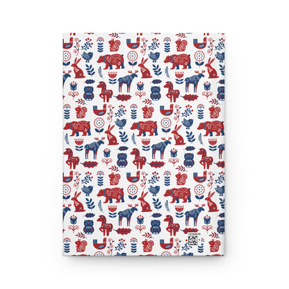 Hardcover Diary Journal, Scandinavian Folk Art Animal Pattern Notebook, Christmas Gift