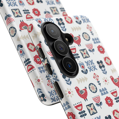 Scandinavian Bird & Floral Folk Art Phone Case - iPhone 17 / 17 Air / 17 Pro Max, Samsung Galaxy S26, Google Pixel | Matte & Glossy