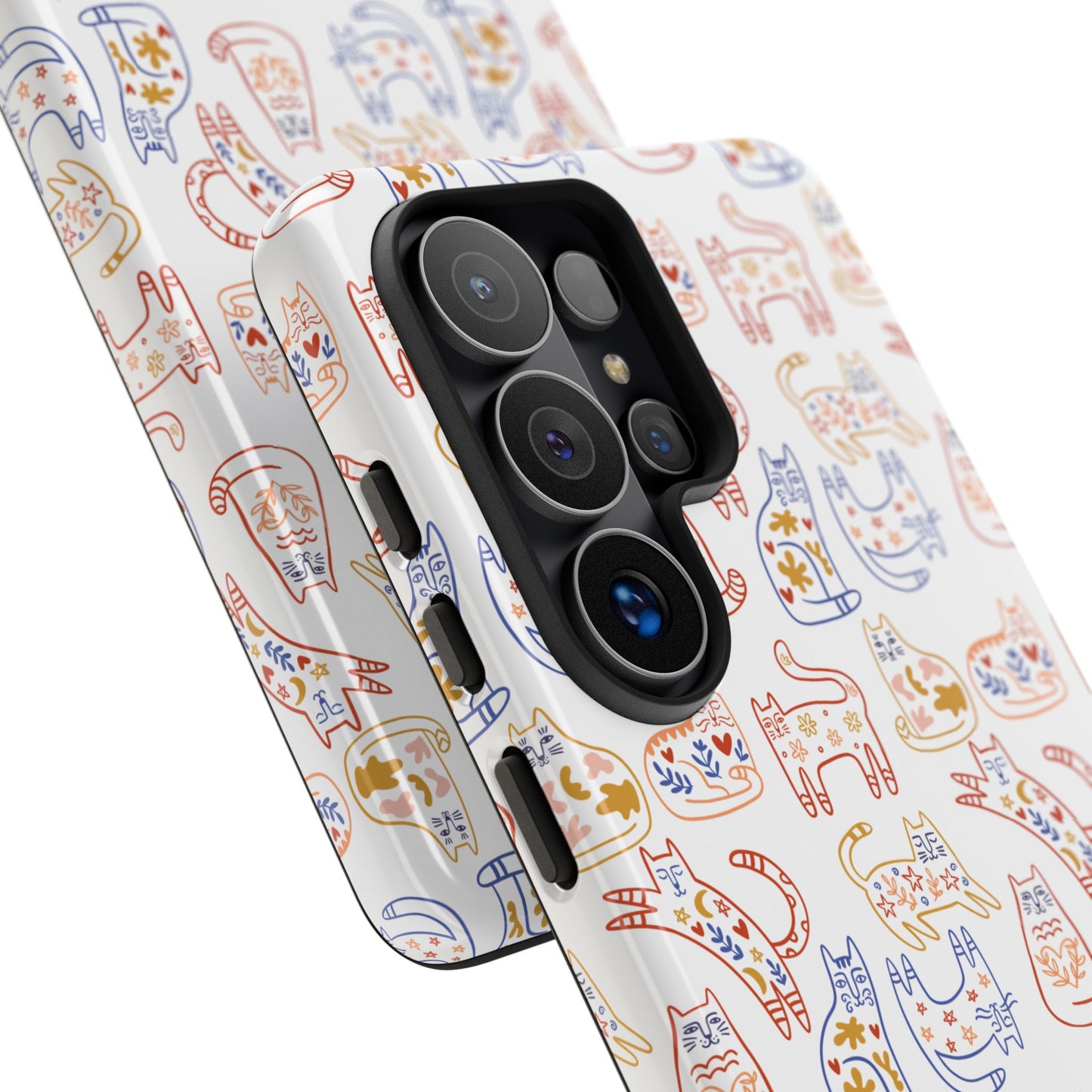Scandinavian Folk Art Cat Print Phone Case - iPhone 17 / 17 Air / 17 Pro Max, Samsung Galaxy S26, Google Pixel | Matte & Glossy