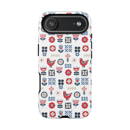 Scandinavian Bird & Floral Folk Art Phone Case - iPhone 17 / 17 Air / 17 Pro Max, Samsung Galaxy S26, Google Pixel | Matte & Glossy