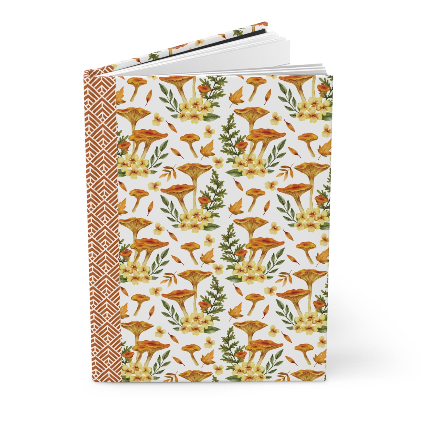 Autumn Themed Hardcover Matte Journal with Vibrant Mushrooms, Cute Yellow Flowers, and Botanical Elements