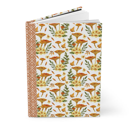 Autumn Themed Hardcover Matte Journal with Vibrant Mushrooms, Cute Yellow Flowers, and Botanical Elements