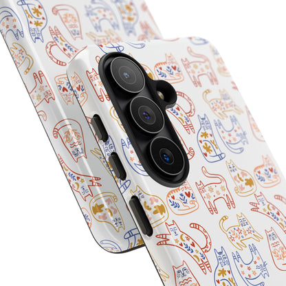 Scandinavian Folk Art Cat Print Phone Case - iPhone 17 / 17 Air / 17 Pro Max, Samsung Galaxy S26, Google Pixel | Matte & Glossy