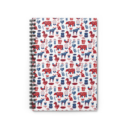Spiral Notebook - Scandinavian Animal Pattern, Ruled Line, Cute Stationery, Gift for Students, Journaling, Writing, Creative Note-taking
