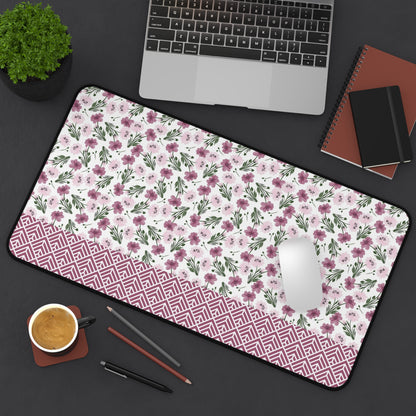 Floral Desk Mat with Geometric Pattern, Hemmed Edges, Stylish Work Surface, Home Office Decor, Gift for Students, Large Computer Mouse Pad