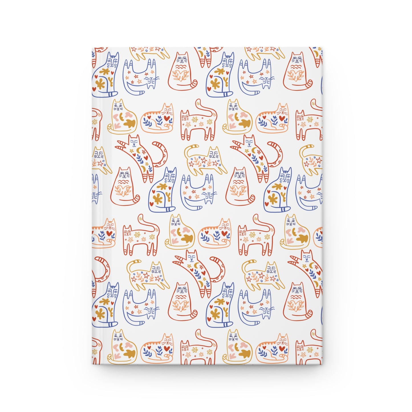 Hardcover Journal, Scandinavian Folk Art Cat Design Notebook, Secret Santa Christmas Gift, White Elephant Gift for Cat Lovers