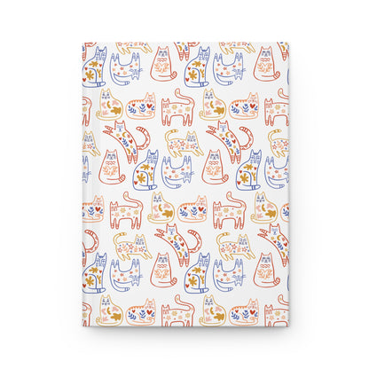 Hardcover Journal, Scandinavian Folk Art Cat Design Notebook, Secret Santa Christmas Gift, White Elephant Gift for Cat Lovers