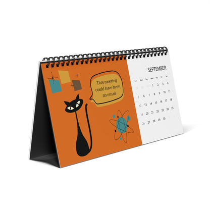 2027 Desk Calendar, Atomic Cat Design, Funny Office Humor Calendar, Retro Cat Art, Sarcastic Work Sayings, Coworker Gift