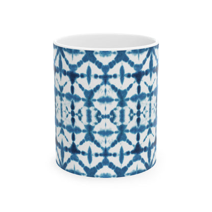 Shibori Tie Dye Ceramic Mug - Indigo Coffee Cup, Gift for Her, Blue Tie-Dye Design, Indian Tea Cup Blue, Microwave and Dishwasher Safe