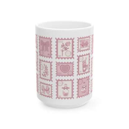 Pink Stamp Coquette Ceramic Mug, 11oz, 15oz - Gift for Her, Coffee Cup, Tea Lover's Gift, Kitchen Decor, Office Mug