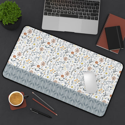 Floral Desk Mat with Geometric Pattern, Hemmed Edges, Stylish Work Surface, Home Office Decor, Gift for Students, Large Computer Mouse Pad