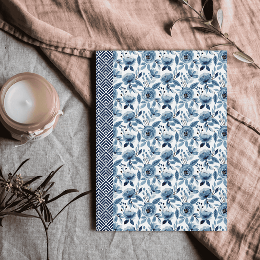 Floral Hardcover Journal with Matte Finish | Blue Flower Design | Gift for Writers, Note Taking, Journaling, Mother's Day, Cottagecore