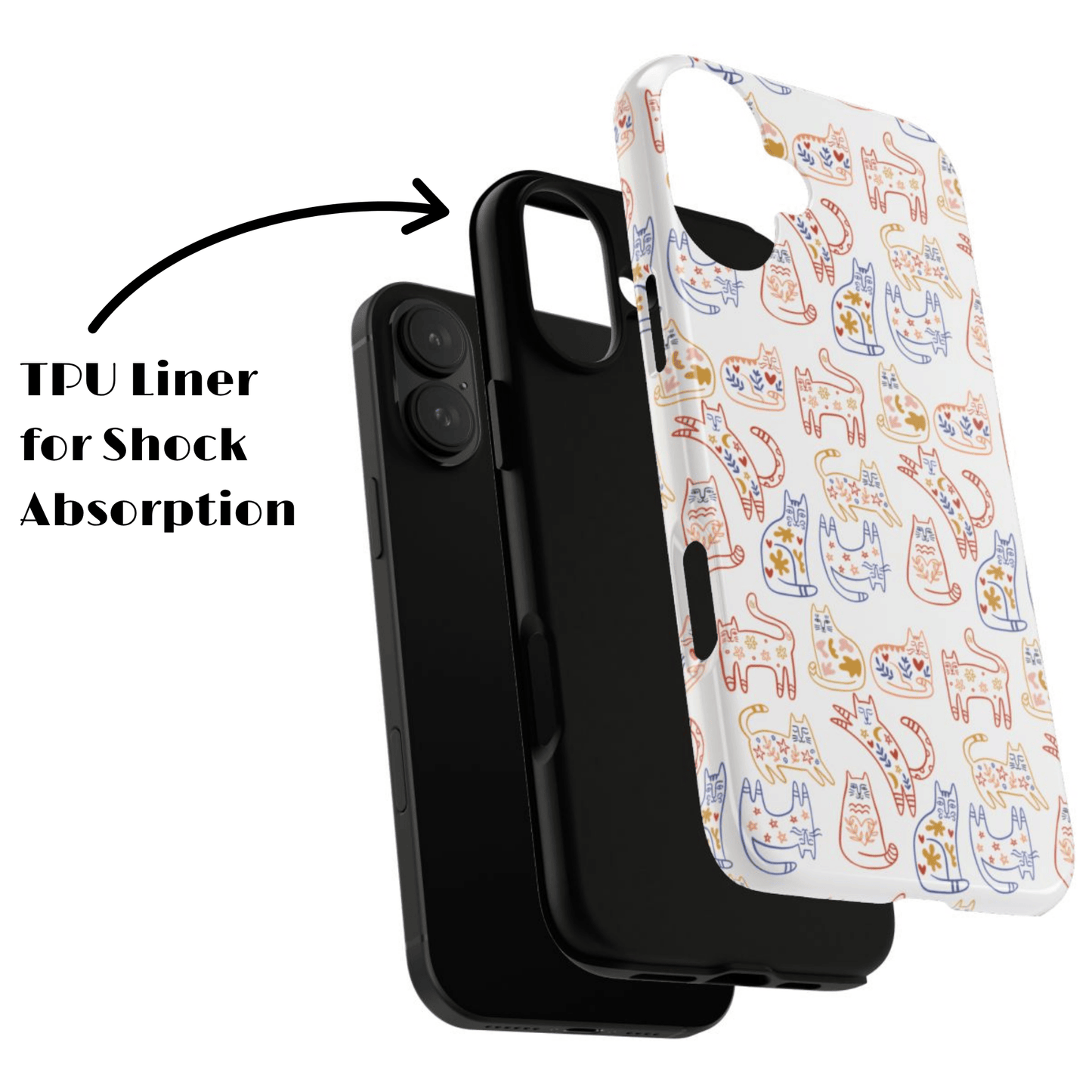 Scandinavian Folk Art Cat Print Phone Case - iPhone 17 / 17 Air / 17 Pro Max, Samsung Galaxy S26, Google Pixel | Matte & Glossy