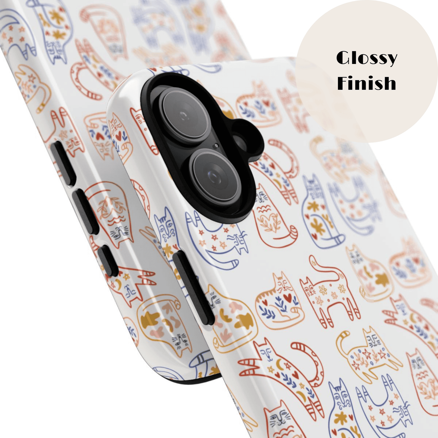 Scandinavian Folk Art Cat Print Phone Case - iPhone 17 / 17 Air / 17 Pro Max, Samsung Galaxy S26, Google Pixel | Matte & Glossy